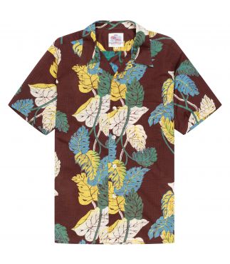 Рубашка Hawaiian Cotton/Linen Monstera Brown