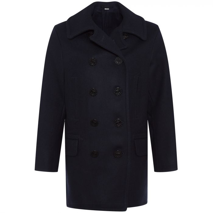 Long Wool Pea Coat Navy