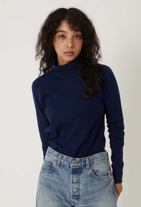 Knitted Cotton Rib Turtleneck Indigo Blue Blue Japan CODE7